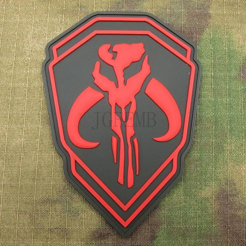 

Red Boba Fett Mandalorian Bantha Skull BOUNTY HUNTER 3D PVC patch PB1438