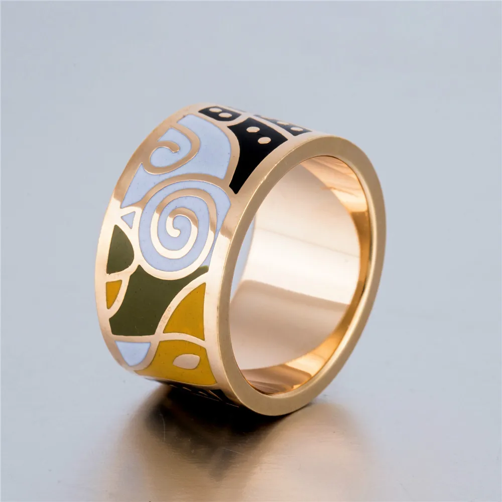 

Hot Movie Naruto Fire Shadow Sign Enamel Width Big Rings for Girl Fans Gift Gol-color Stainless Steel Ring Souvenir