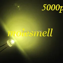 5000 шт./лот! 5 мм соломенная шляпа теплый белый светодиодный(3000mcd) 5 мм светильник-светодиод 5 мм прозрачный большой/широкоугольный светодиодный