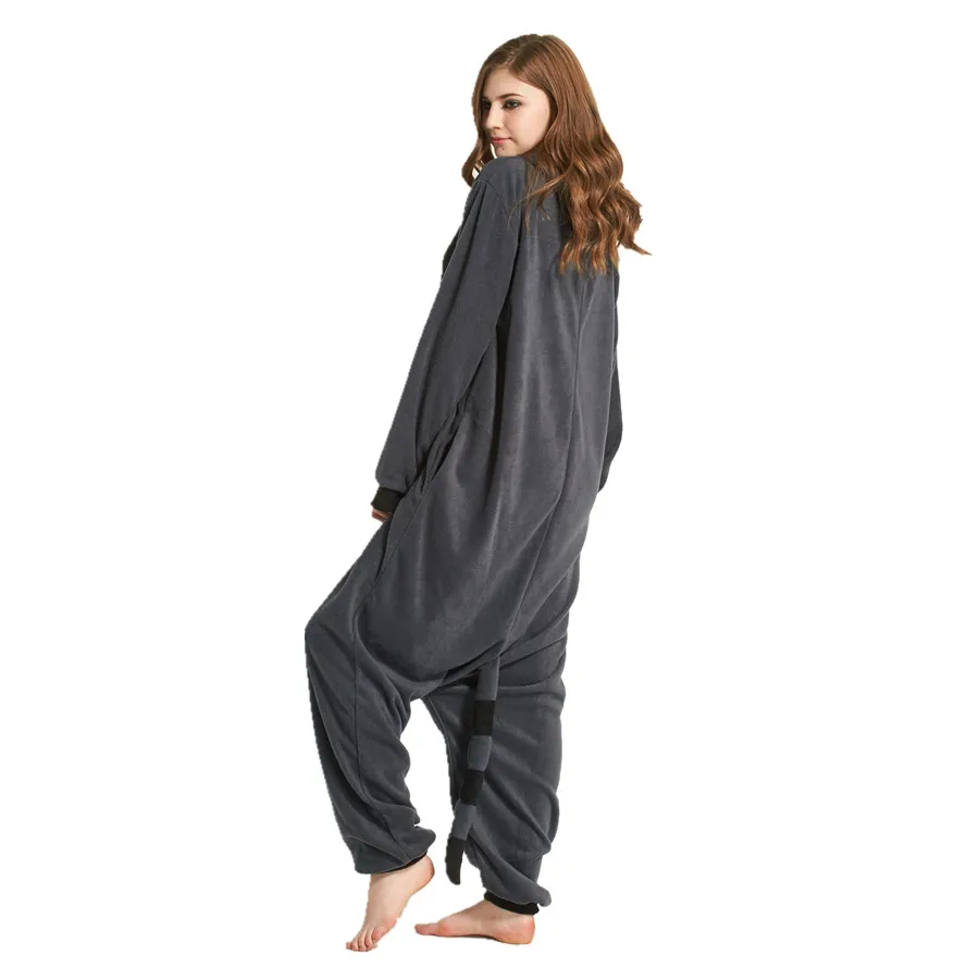 Adults Polar Fleece Grey Raccoon Animal Kigurumi Women's Men's Onesies Pyjamas Cosplay Costume for Halloween and Carnival Party