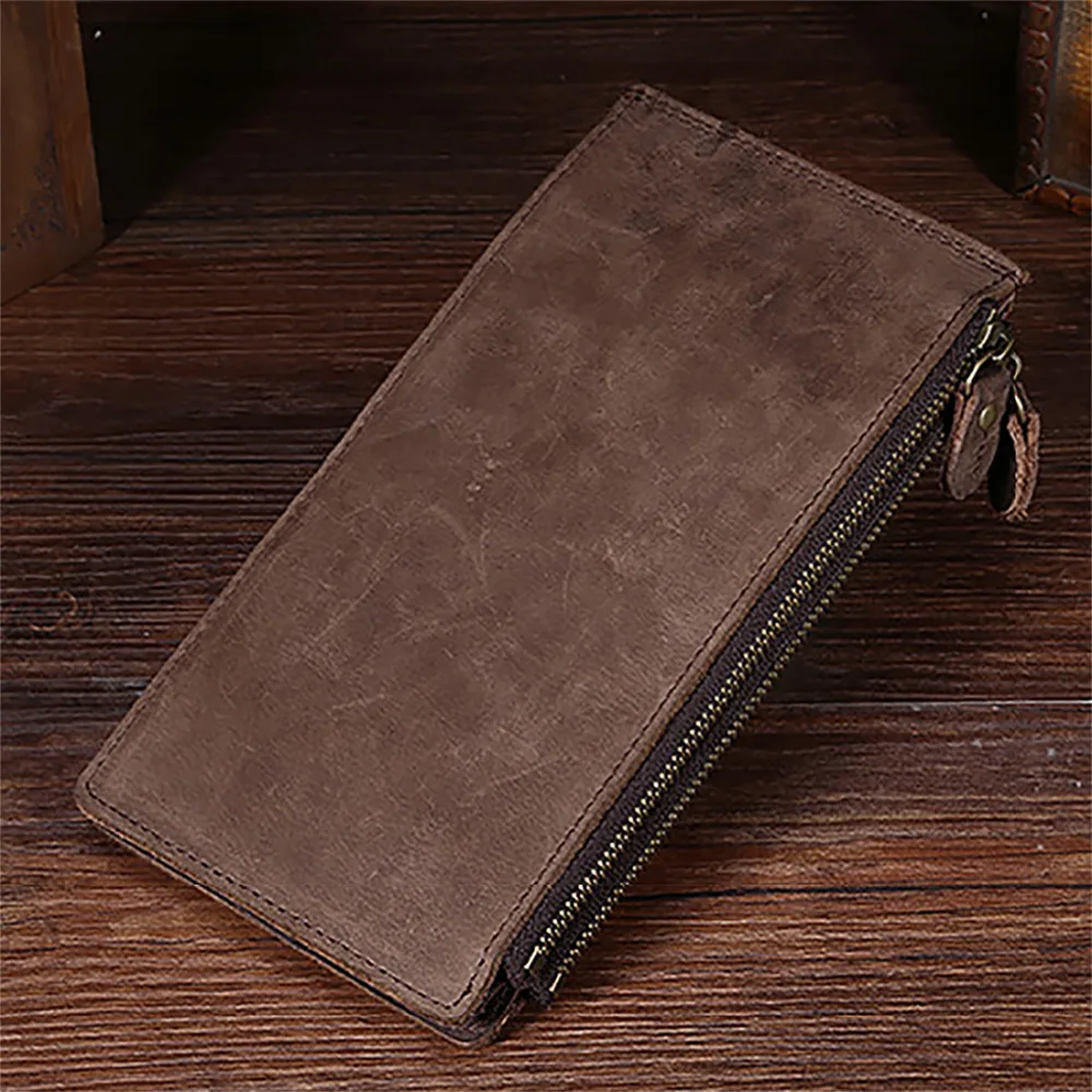 

Crazy Horse Cowhide Genuine Leather Men Long Wallet Coin Pocket Credit Card Holder Multi-purpose Purse Real Cowhide Clutch Bag