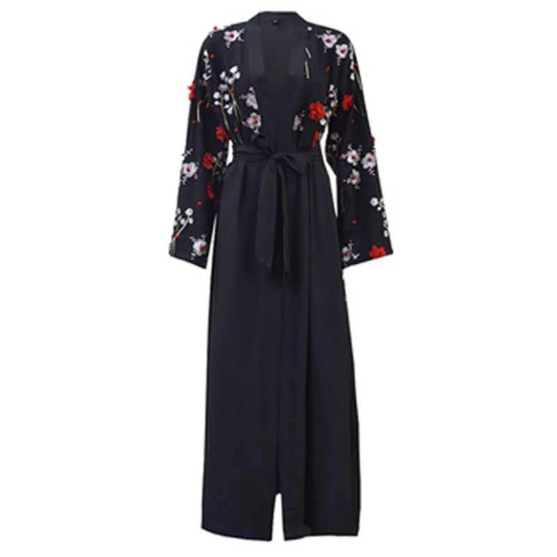 Женское мусульманское платье с вышивкой Abaya длинное макси принтом и открытой