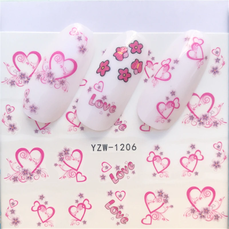 YWK 1 лист сердце/перо/цветок/животное наклейка на воду дизайн ногтей перевод рисунка наклейка для DIY маникюрные украшения