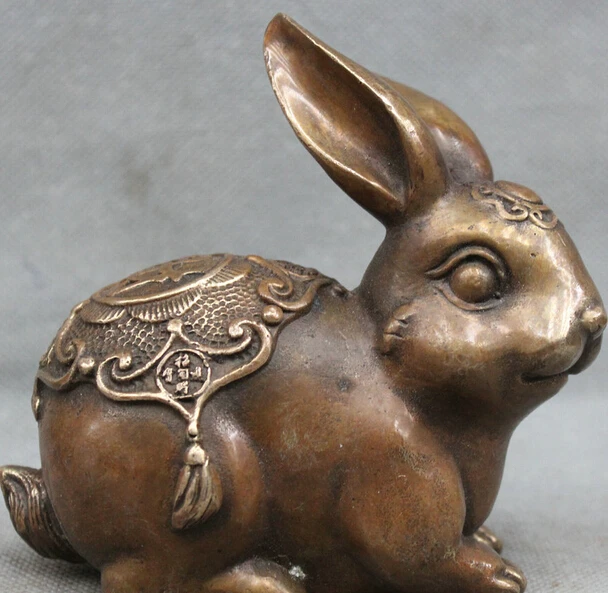 

6" China Chinese Fengshui Copper Lucky Money Wealth Zodiac Year Rabbit Statue S R0710