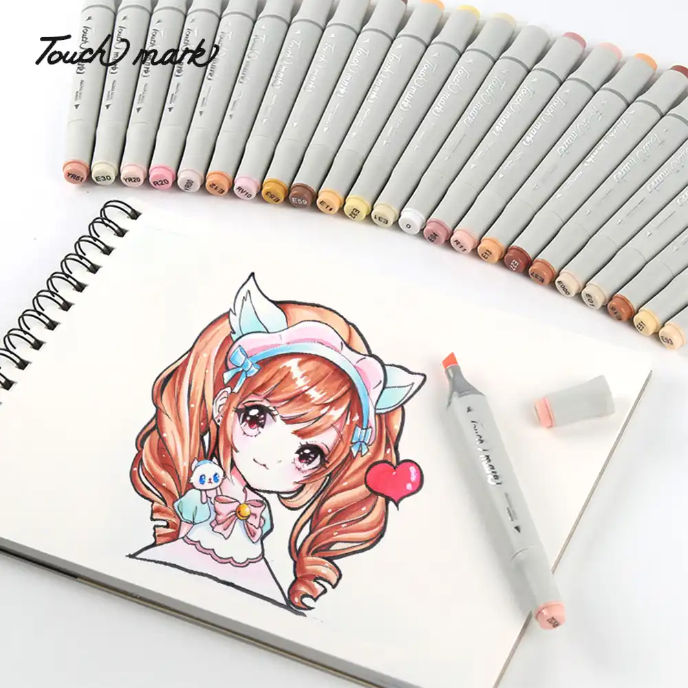 طقم أقلام تلوين للبشرة مكون من 24 لون من Touchmark مجموعة أقلام رسم على أساس الكحول الزيتي برأسين لرسم الرسوم المتحركة للفن أقلام رسم فنية Aliexpress