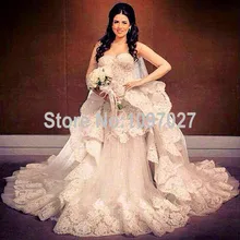 New Design Sweetheart China Wedding Dresses Luxury Lace Appliqued Wedding Dress Vestido De Novia 2016 With Train AS68