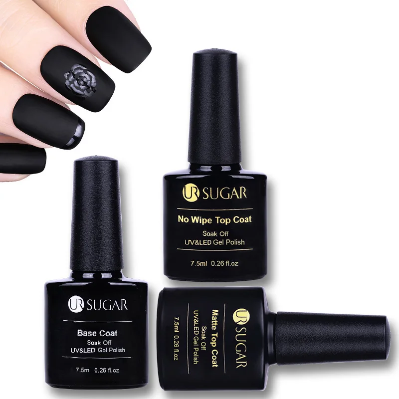 

UR SUGAR 7.5ml Base Coat No Wipe Top Coat Soak Off UV LED Nail Art Gel Polish Matte Top Coat UV Gel Varnish Lacquer