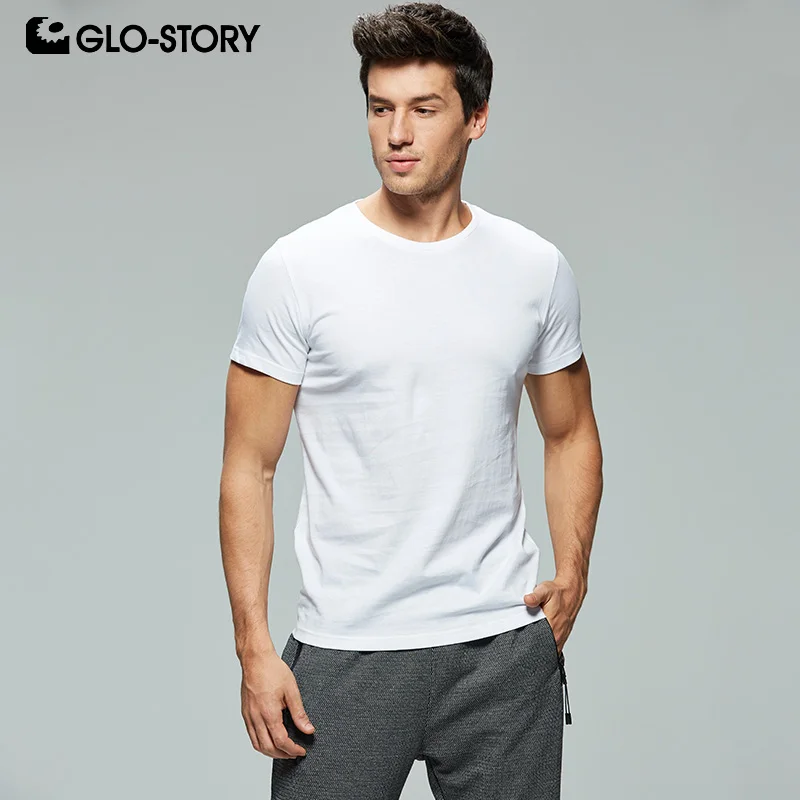 GLO STORY 5 шт. повседневные белые мужские футболки 100% хлопок круглый вырез короткий