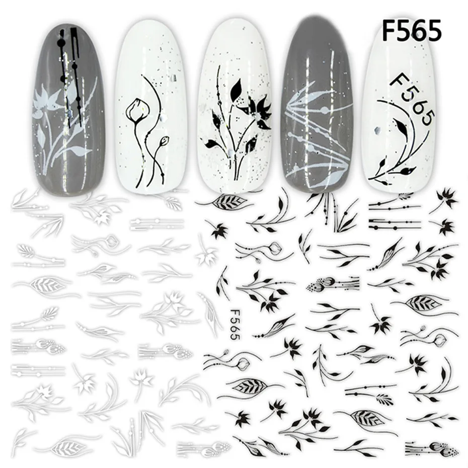 1 лист черная Мандала наклейки для ногтей цветы Тропический лист дизайн ногтей 3D наклейки геометрические бабочки розы клейкие наклейки слайдер - Цвет: F565