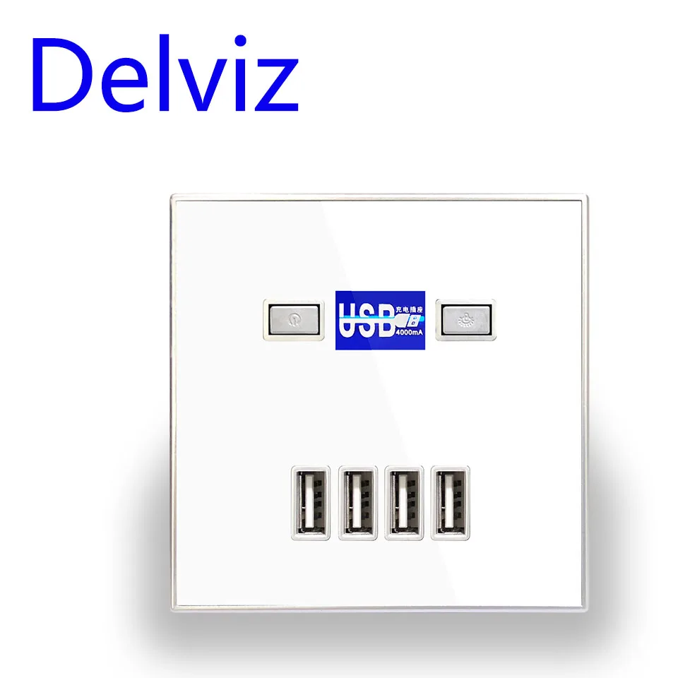 Delviz настенная розетка usb зарядное устройство кристальная панель 4 отверстия 3а 5 В