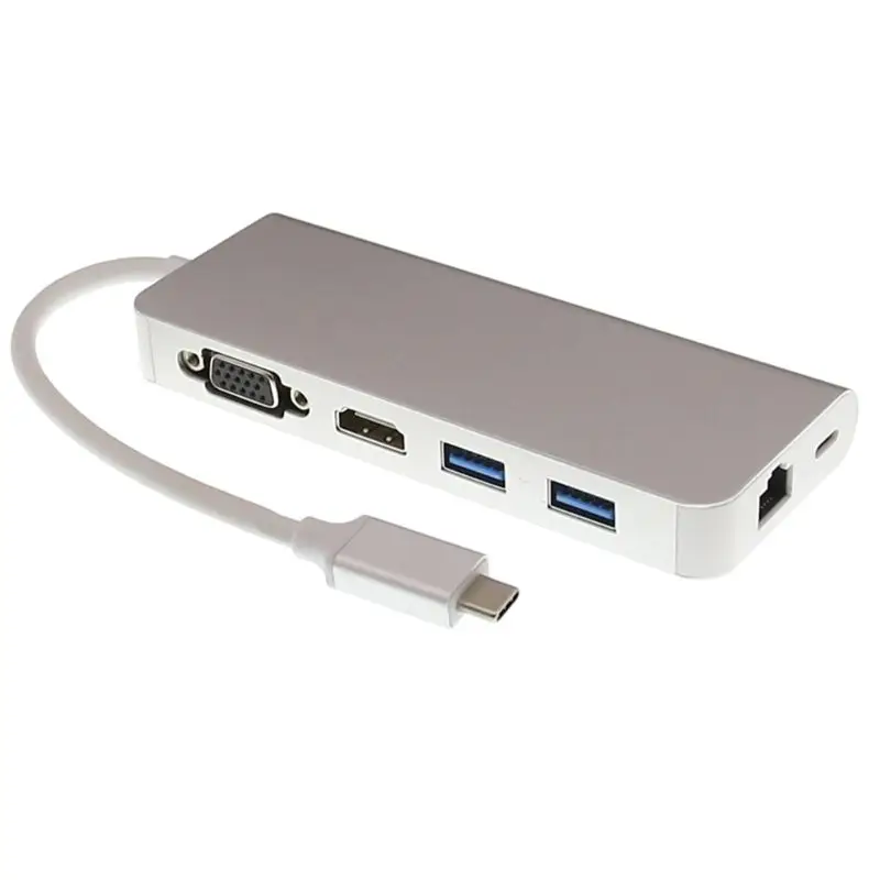 

6 in 1 USB C Adapter with Ethernet,Type C PD Charging Network Port 4K HDMI VGA USB3.0 HUB Adapter For Windows 10 Apple Mac OS Le