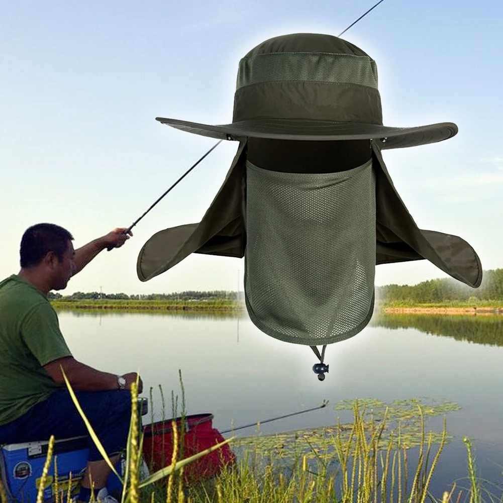 

Neck Adjustable Chin Strap Wide Brim Camping Breathable Outdoor Face Mask Protector Unisex Sun Waterproof Removable Fishing Cap