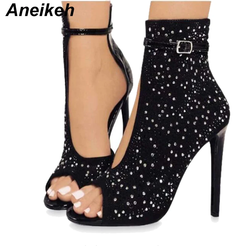 Women Sequins Super High Heel Pointy Toe Party Stiletto Buckle Ankle Strap Shoes Women Sequins Super High Heel Pointy Toe Party Stiletto Buckle Ankle Strap Shoes