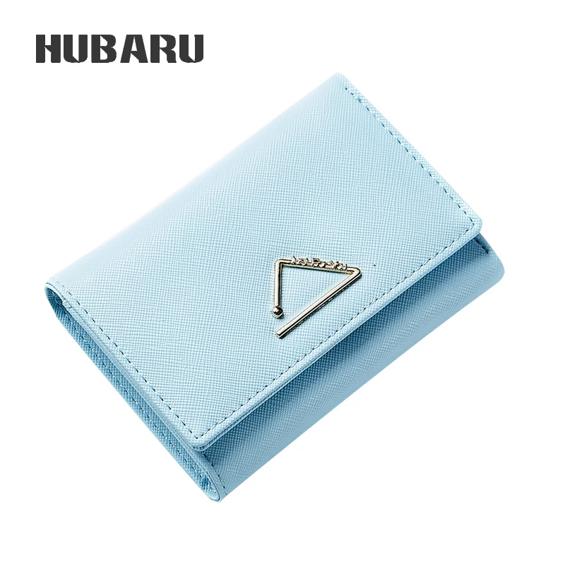 

HUBARU Women Short Wallet Fashion Zipper Coin Purse Clamp Wallet Saffiano PU Clutch Slim Trifold Design Purse Card Holder Female