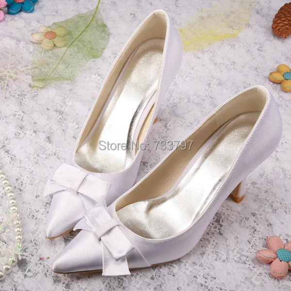 New Model European White Satin Pointed Toe Bridal Shoes Wedding Footwear