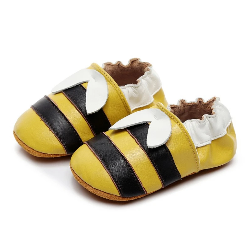 Обувь для новорожденных мальчиков и девочек милая маленькая Пчелка кожаная прошитая детская противоскользящая обувь От 0 до 2 лет первые ходунки для малышей