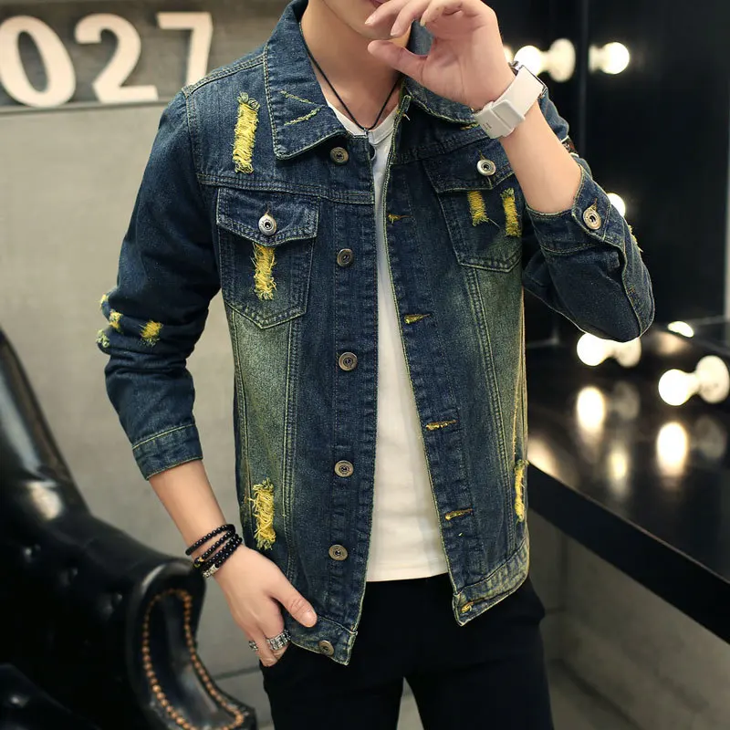 2018 New Autumn Ripped Jeans Jacket Men Fashion Slim Fit Long Sleeve ...