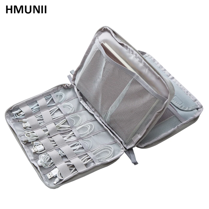 

HMUNII high quality travel Organiser Bag Double layer Portable ipad Chargers Data line sort out package Travel accessories Bags