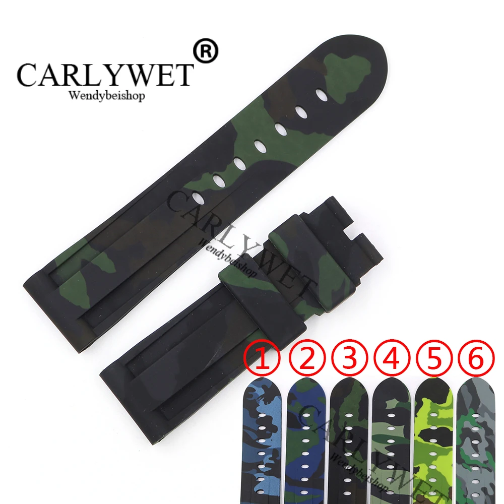Ремешок для часов CARLYWET 24 мм камуфляжный водонепроницаемый силиконовый резиновый