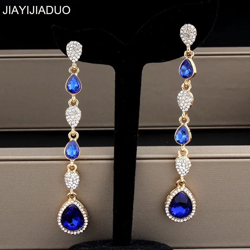 

Jiayijiaudo Luxury Gold Color Crystal Wedding Earrings Rhinestone Long Earrings Bridal Fashion Jewelry Dropshipping New