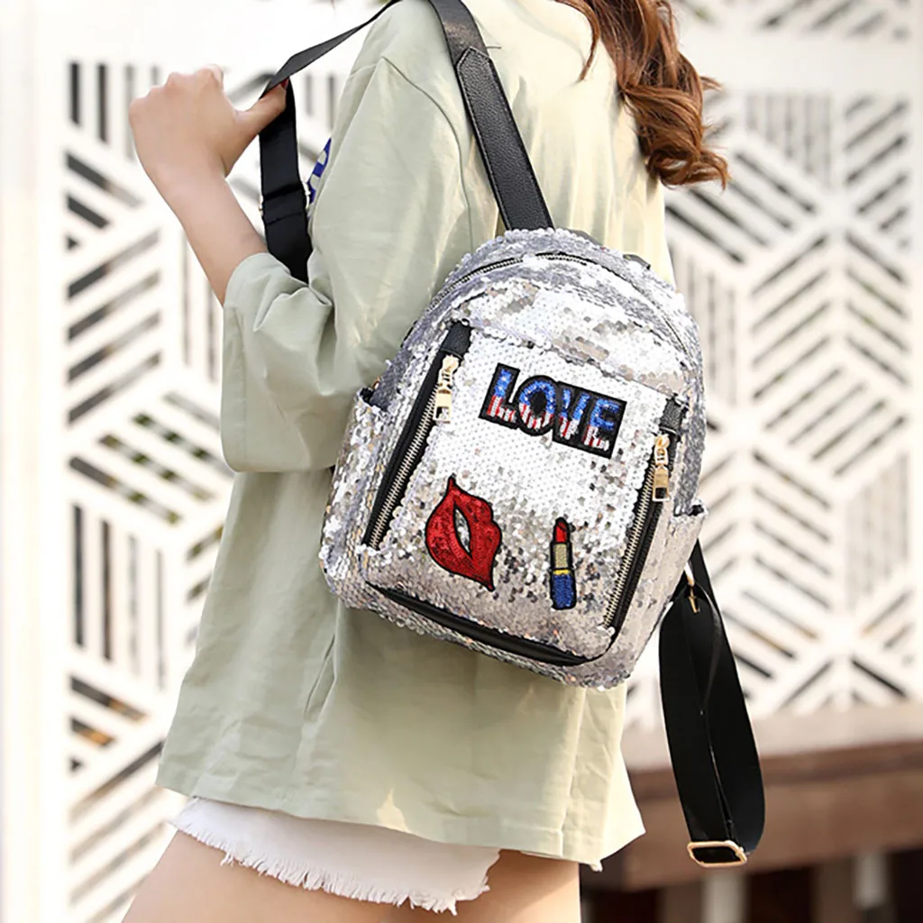 Мини-рюкзак с блестками с милой вышивкой Mochila Mujer для девочек, дорожная сумка, яркий рюкзак, школьные книжные сумки