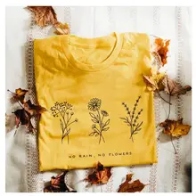 Летняя футболка с цветами без дождя модная повседневная женская желтая одежда футболка с коротким рукавом без дождя с надписью Grunge