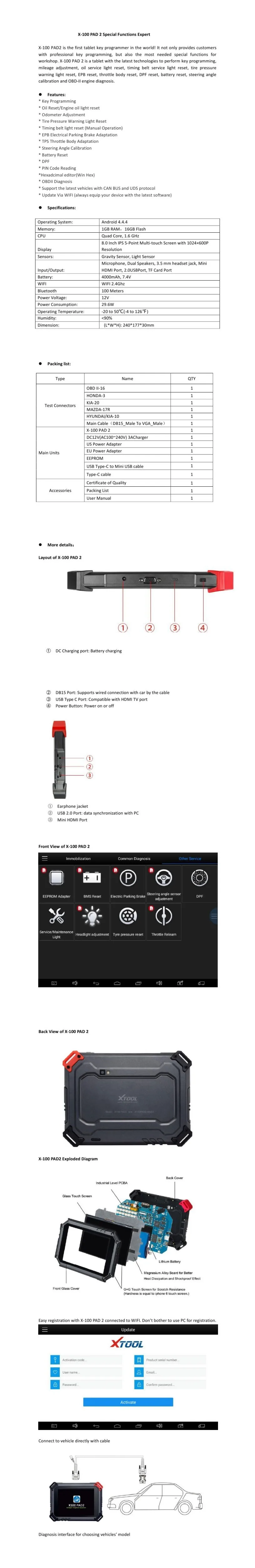 XTool X100 PADII PAD2 X-100 pad 2 Авто ключевой программист со специальными Функция обновление X100 Pad