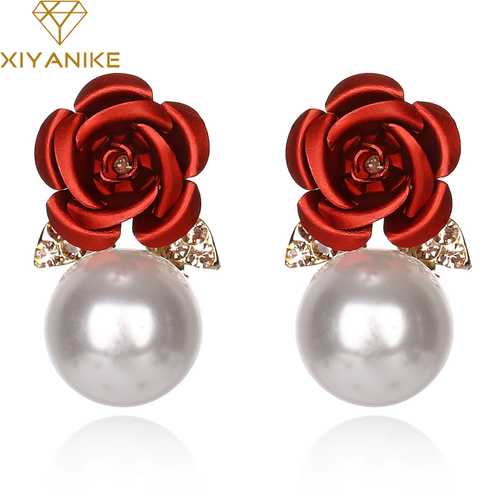 

XIYANIKE Zircon Flower Long Dangle Earrings Big Simulated Pearls Water Drop Earrings For Women Boucle d'oreille Pendientes E220