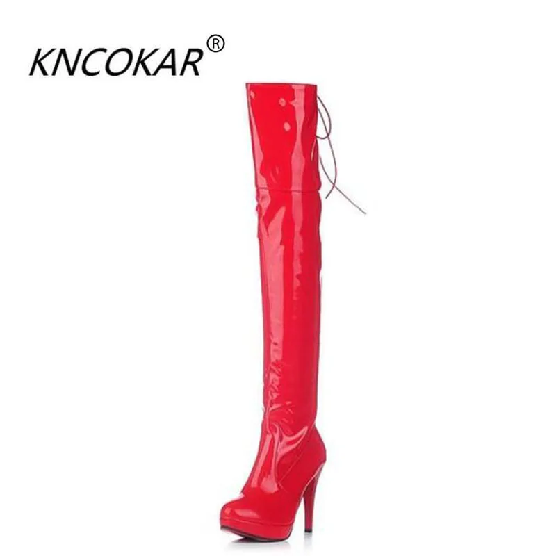 

KNCOKAR Ultra high heel pole dancing over-the-knee boots performance patent leather thin leg tall women shine boots new product