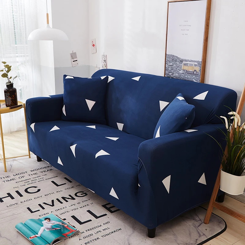 Высококачественный геометрический узор диван крышка все включено Темно-синие чехол для различных Форма секционный диван