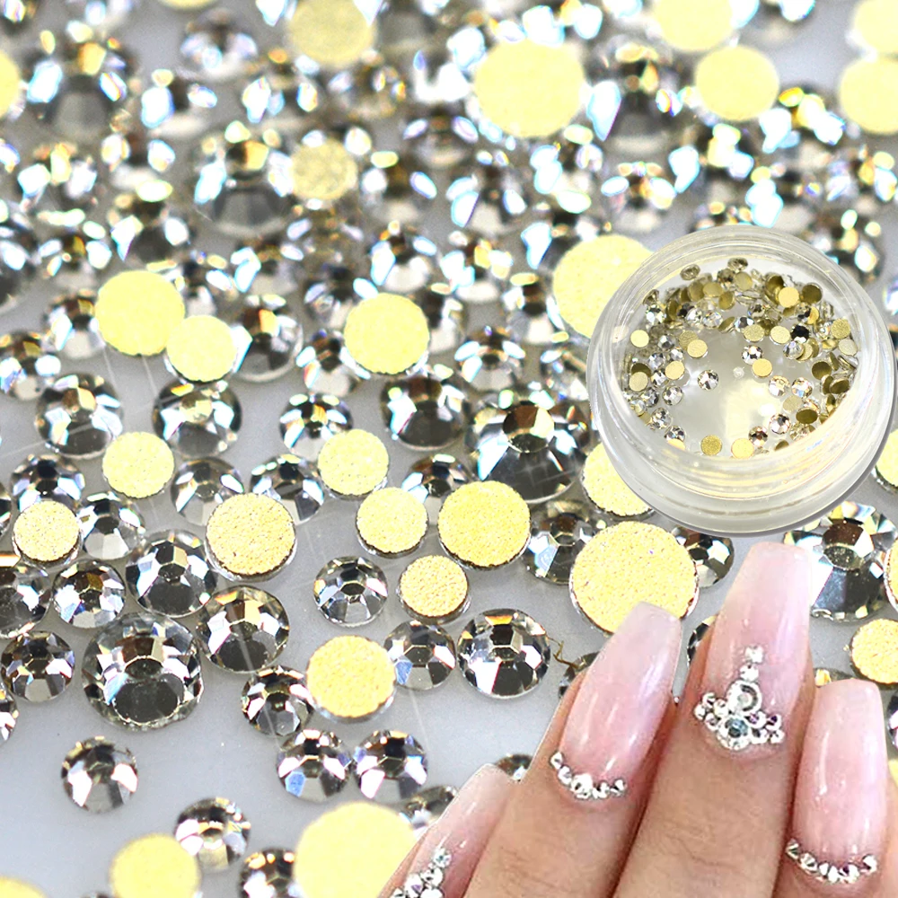 

1 box 120pcs SS3-10 Nail Rhinestones Gold Flatback Crystal White Clear Glass Gem Diamond for DIY Nail Art Decorations TRND283
