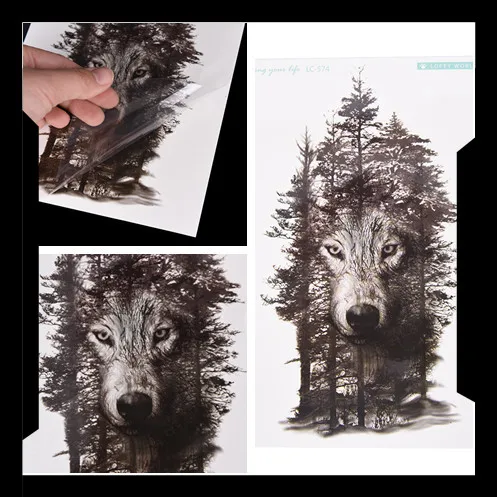 1Pc 21*15cm Wolf Forest Temporary Tattoo Sticker Waterproof Fake Tattoos Flash Tatoo For Women Men Tatto Stickers