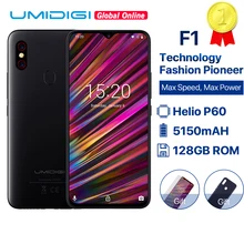 UMIDIGI F1 6.3″ Waterdrop FHD smartphone Android 9.0 Helio P60 AI Global Band 128GB 5150mAh Mobile phone NFC 16MP 4G cell phones