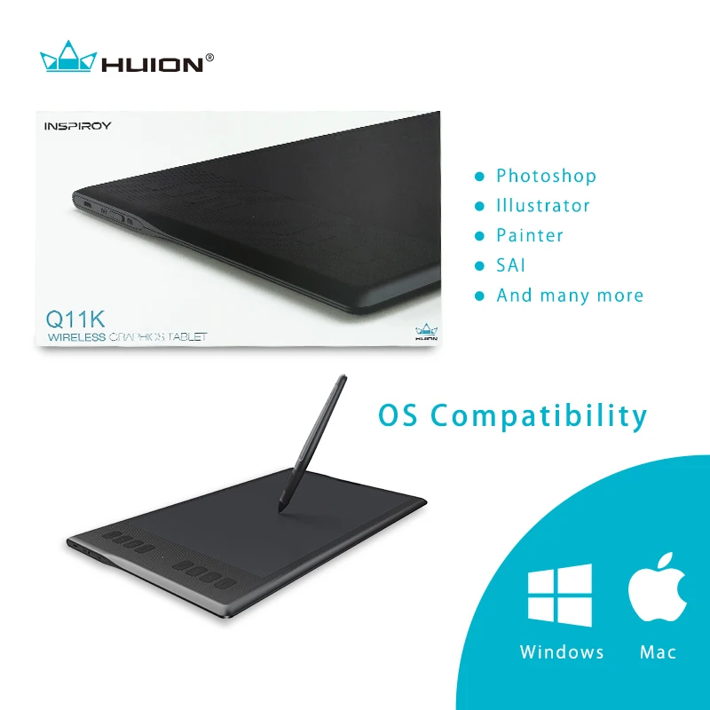 HUION nuevo Inspiroy Q11K tableta de dibujo Digital inalámbrico pluma profesional tableta gráfica e
