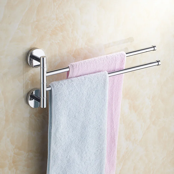 Латунный хромированный полированный 360 градусов вращающийся двойное полотенце бар поворотные держатели полотенцесушители рейку, аксессуары для ванной комнаты