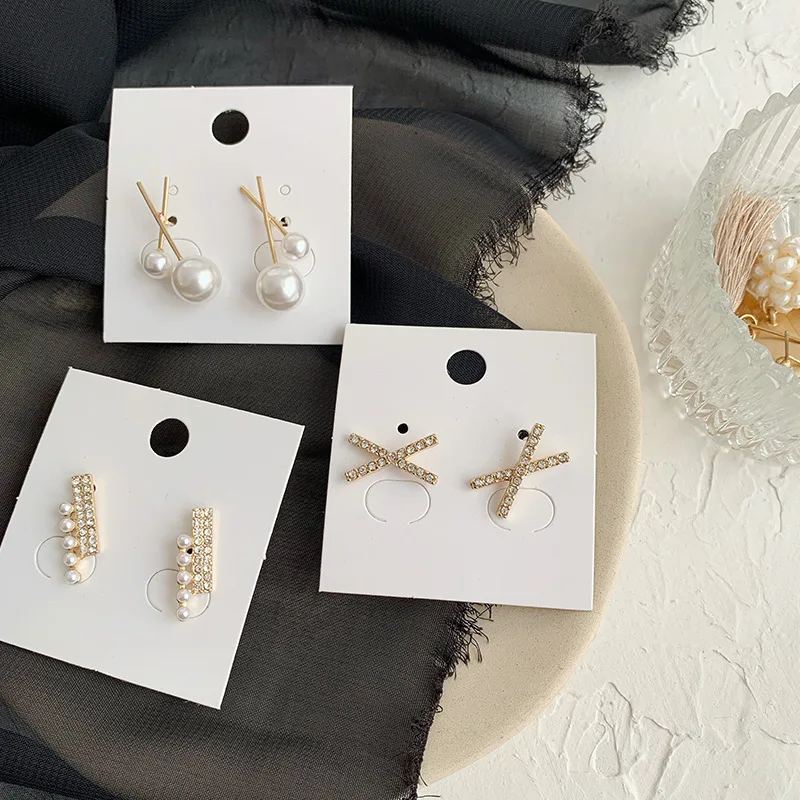 

Exquisite Simple Pearl Crystal Irregular Geometric Rectangle Stud Earring For Women Fashion Charming Wedding Engagement Jewlery