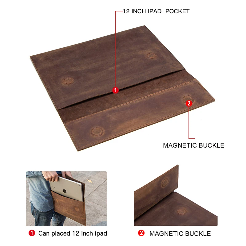 para Ipad Pro Bolsa para Macbook Afligido Couro Genuíno Tablet Manga 12 Polegada Magnética Case Protetor Personalizado 11 12.9 2020 - Imagem 3