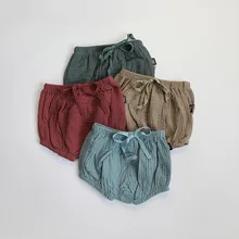 Летние для маленьких девочек дно Для детей однотонные шорты хлопок двойной слой Марли для девочек шорты с эластичным поясом