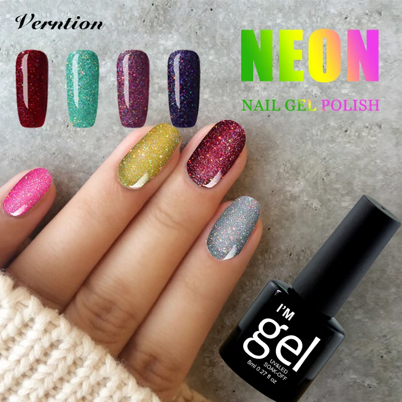 

Verntion Acrylic Nail Polish Soak Off Bling UV Lamp Neon Led Lamp Gel Varnish 8ml Vernis Semi Permanent Nail Gel UV Lacquer