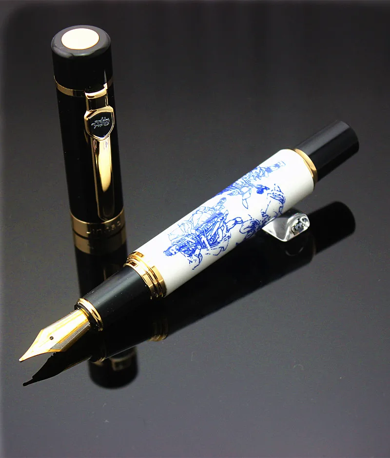 JINHAO 650 Роскошная сине белая фарфоровая перьевая ручка со средним наконечником