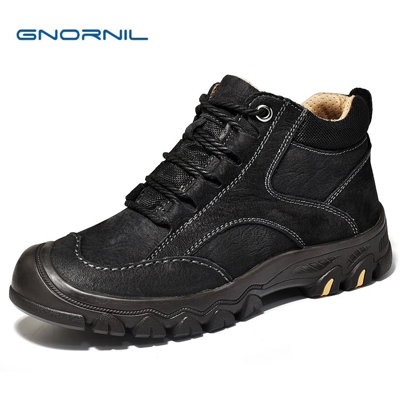 

GNORNIL Brand Warm Winter Men Boots with Fur 2019 Fashion Adult Outdoor Sport Casual Shoes Male Leather Boots Plus Size 38-46