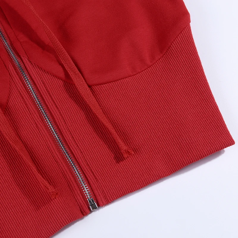 WannaThis/красные толстовки на молнии с длинными рукавами и расклешенными штанами на шнурке, простой комплект, женский осенний комплект из двух