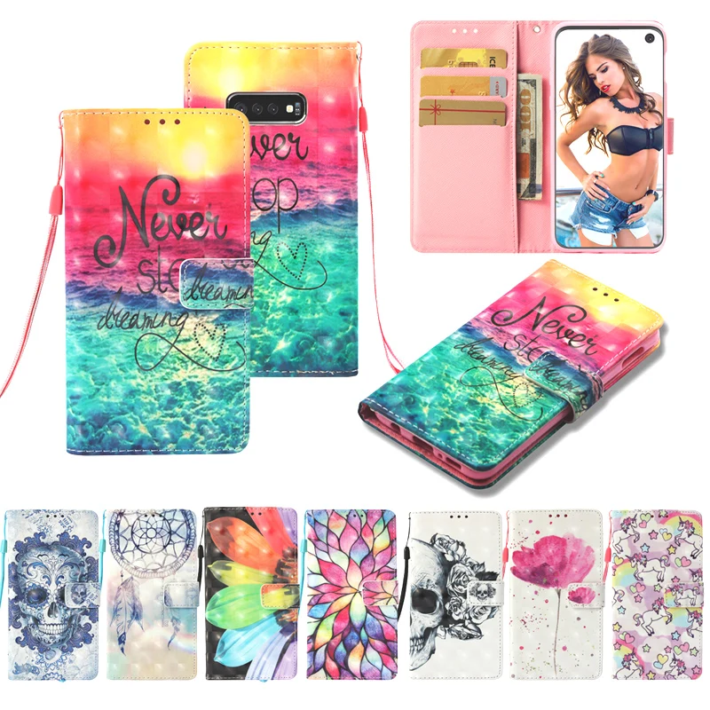 

Fashion 3D Pattern Wallet Leather Flip Case+Soft TPU Phone Silicone Cover Shell Fundas Coque for Samsung Galaxy S10 Lite/Plus