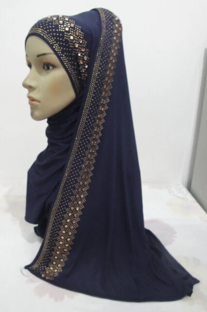 

H995 fashion modal elastic jersey long scarf with gold crystals and rhinestones,fast delivery
