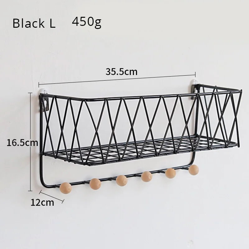 Железные держатели для хранения, вешалка для одежды, ключи для двери, крыльцо, держатель для мелочей, подвесной крючок, декоративная сетка, настенный простой органайзер, вешалка для сумки - Цвет: Black-35.5x16.5x12cm