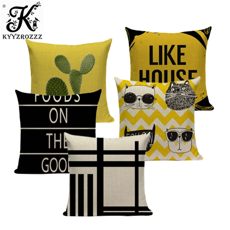 

Cushion Cover banana cactus cat and Abstract Art Color rendering yellow Bear Decorative Case Home Pillows Cover for Sofa Decor