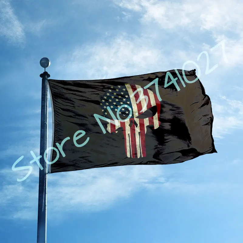 

American 3'x5' FT Flag USA SKULL FLAG U.S. Beautiful Star Custom skull flag banner Punisher flag
