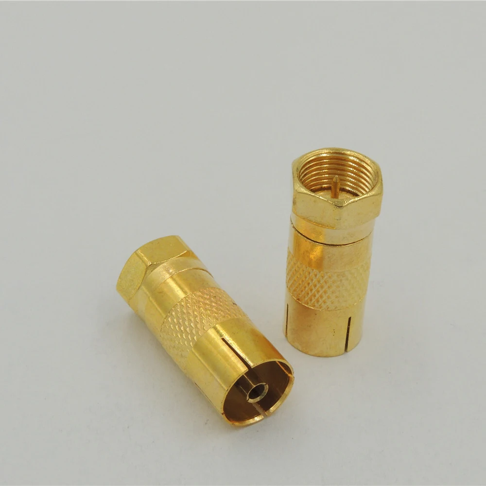 50PCS lot RCA female to F Plug male TV coax adapter for CCTV Gold plated