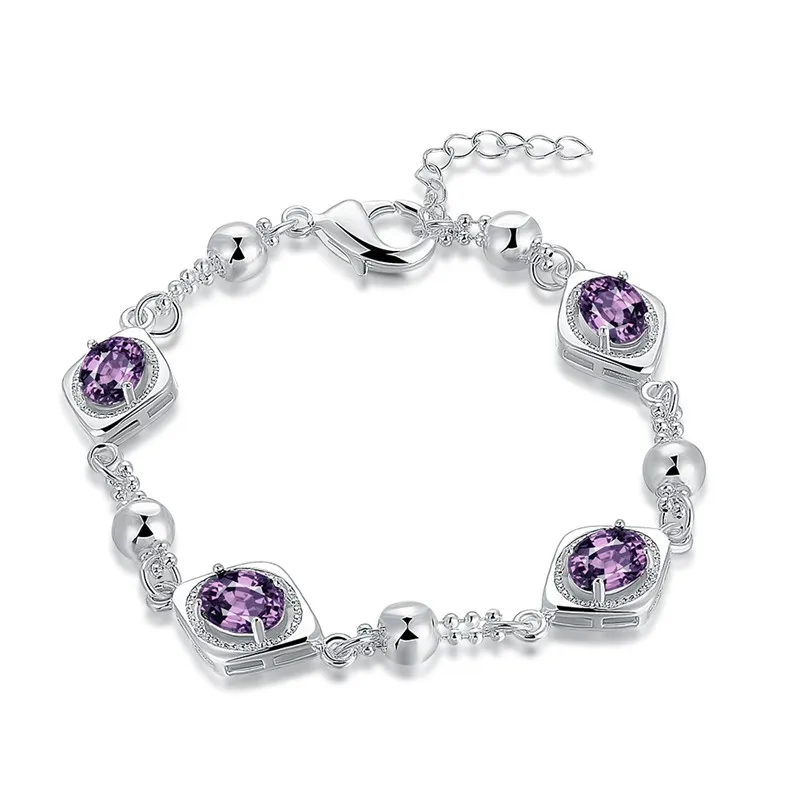 JEXXI 2017 New Arrival Purple font b luxury b font Zircon Bracelets For Women Silver Beads