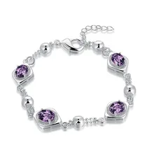 JEXXI 2017 New Arrival Purple luxury Zircon Bracelets For Women Silver Beads Pendants Bracelets For Femme Wedding Jewelry Gifts